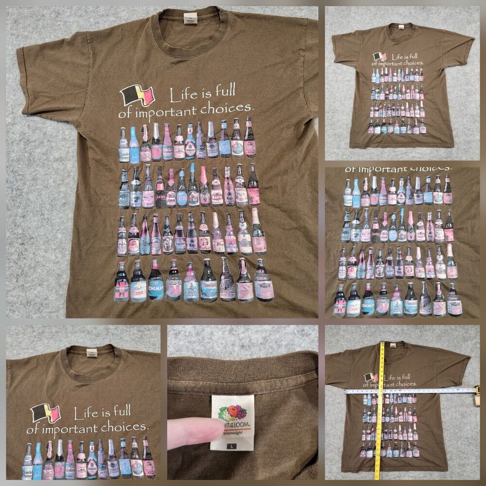VTG Y2K 2000s Belgium Beer Mens L Large Alcohol Drinking Party Graphic T Shirt